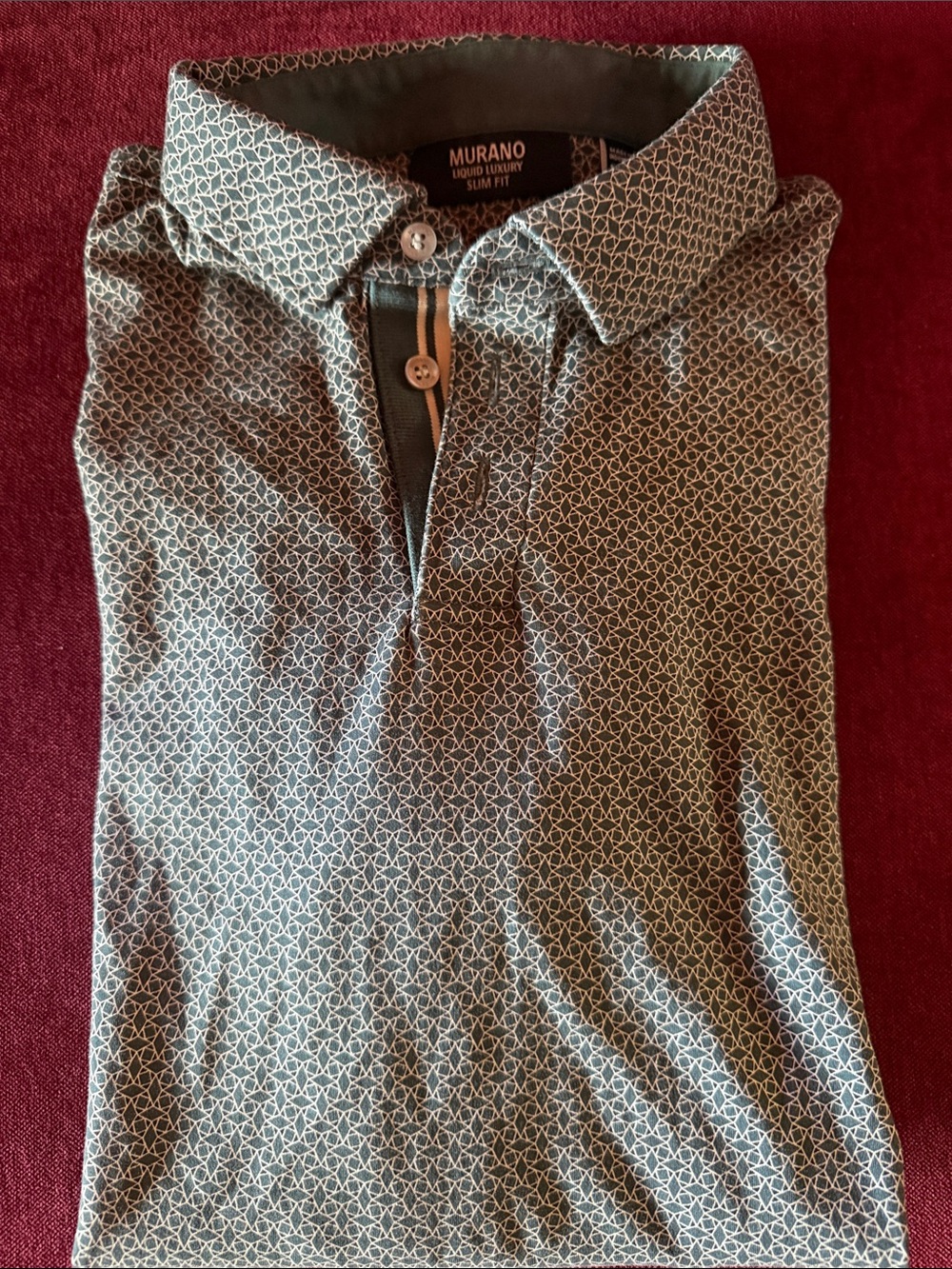 Murano Slim Fit Geo-Print Polo in Olive Green Golf
